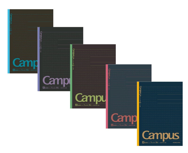 KOKUYO Campus Todai Series Pre-Dotted Notebook, Semi B5 Pre-Dotted-Line 30 Sheets-60 Pages, Pack of 5 Limited Dark Colors 5 Notebooks (7mm).